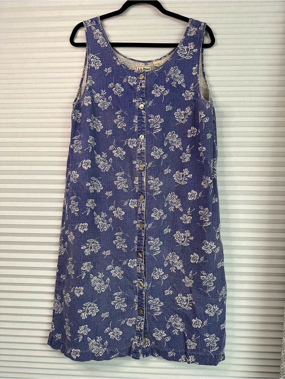 L.L. Bean Blue Floral Button-Front Midi Dress
